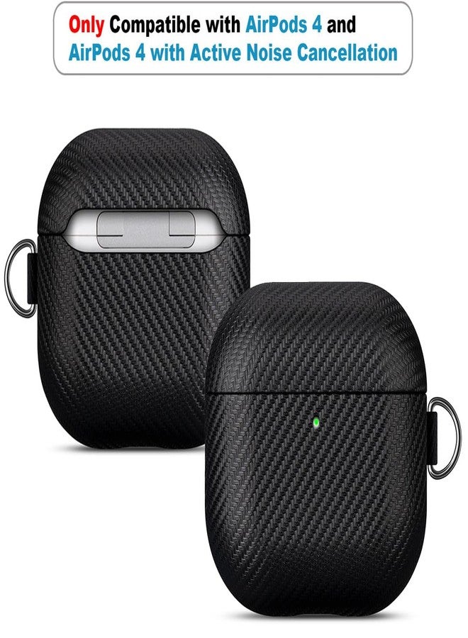 Lopie غطاء حماية مصنوع يدويًا من لوبي لسماعات AirPods 4 مع مشبك ومجموعة تنظيف، غطاء من الجلد الصناعي الفاخر لسماعات AirPods 4 / AirPods 4 مع خاصية إلغاء الضوضاء النشطة، غطاء صلب بتصميم ألياف الكربون - أسود - Image 2