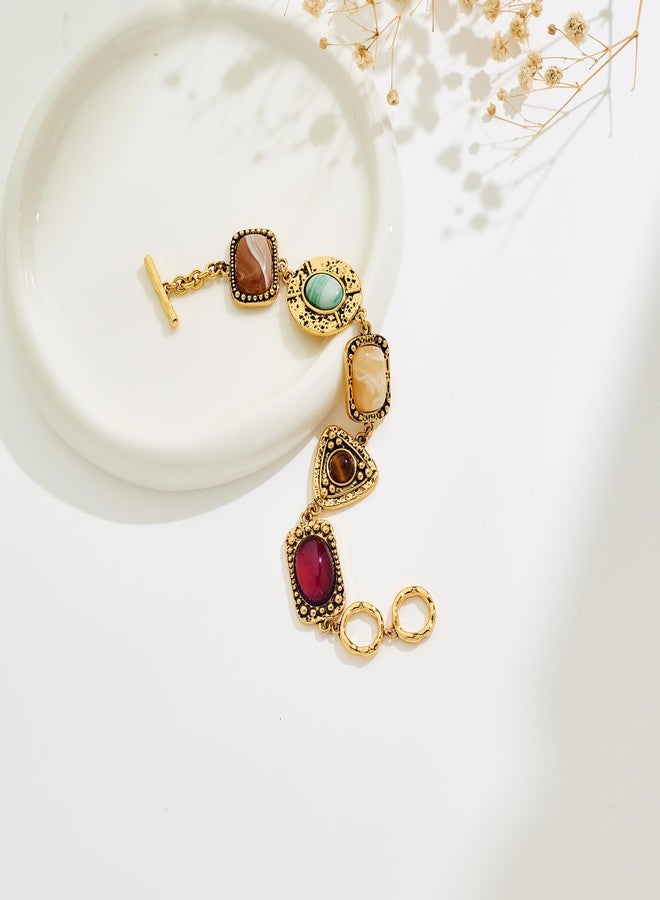 WOWORAMA Vintage Gold Bracelet for Women Chunky Statement Bracelets Colorful Geometric Resin Stone Bracelets Hammered Gold Chain Bracelets Jewelry - Image 4