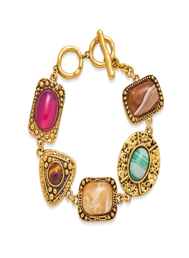 WOWORAMA Vintage Gold Bracelet for Women Chunky Statement Bracelets Colorful Geometric Resin Stone Bracelets Hammered Gold Chain Bracelets Jewelry - Image 1