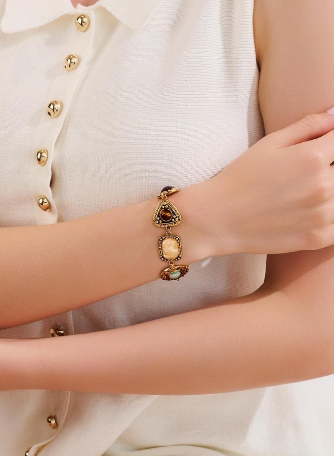 WOWORAMA Vintage Gold Bracelet for Women Chunky Statement Bracelets Colorful Geometric Resin Stone Bracelets Hammered Gold Chain Bracelets Jewelry - Image 3