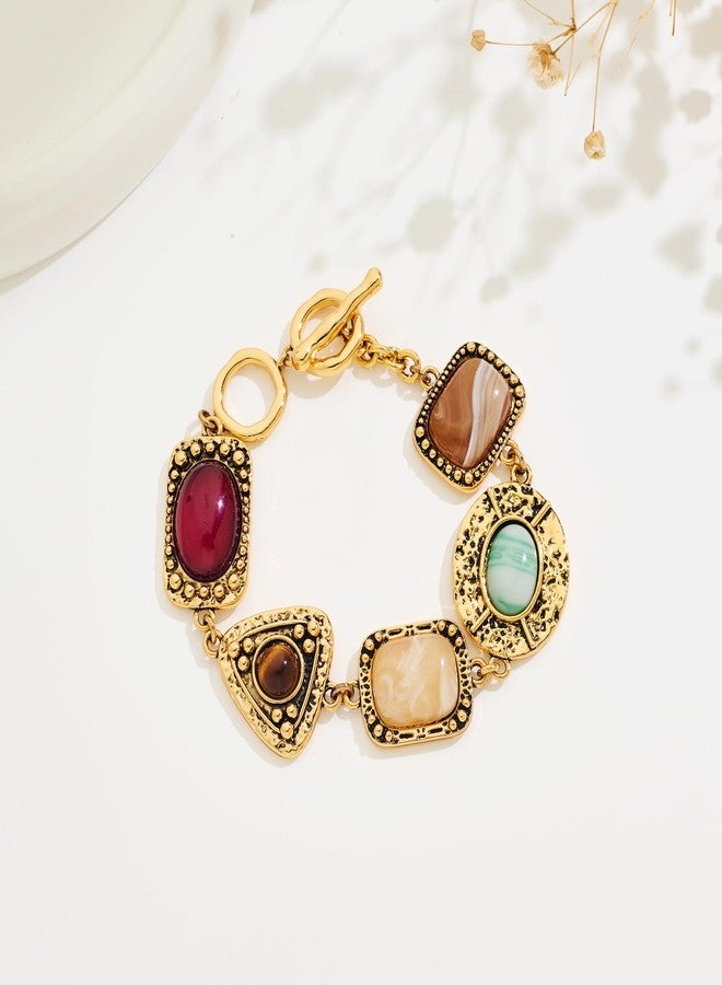 WOWORAMA Vintage Gold Bracelet for Women Chunky Statement Bracelets Colorful Geometric Resin Stone Bracelets Hammered Gold Chain Bracelets Jewelry - Image 5