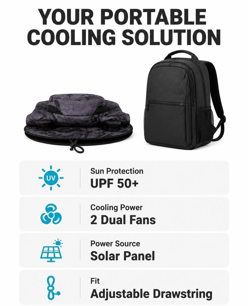 2 Fans Solar Cooling Hat | USB Charging | UPF50+ Sun Protection | Adjustable Breathable Outdoor Hat for Men Women - Image 4