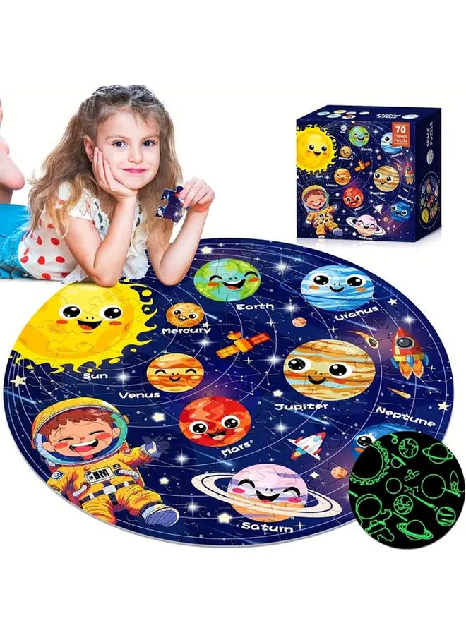 Glowing Solar System Jigsaw Puzzle 70pcs Large Floor Playful Planet Design A Box - Image 1