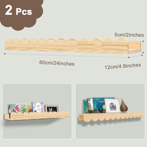 icnjdMopclean Nursery Book Shelves 24Inches-Floating Shelves for Bedroom Kids, Scalloped Shelves for Wall 2 Pack, Scalloped Shelf for Toddler Room, Baby Room, Nursery Decor, Natural, Large - Image 4