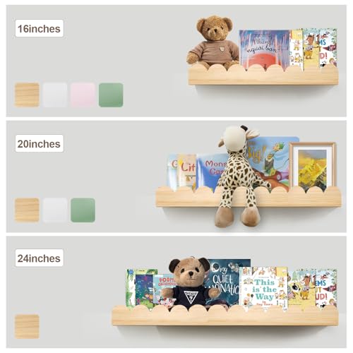 icnjdMopclean Nursery Book Shelves 24Inches-Floating Shelves for Bedroom Kids, Scalloped Shelves for Wall 2 Pack, Scalloped Shelf for Toddler Room, Baby Room, Nursery Decor, Natural, Large - Image 5