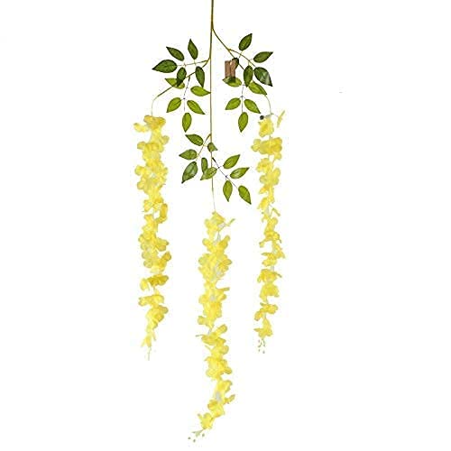 Tia Crafts Polyester Artificial Hanging Flowers For Ceiling Balcony | Wisteria Vine | Home Party Decor Garden Outdoor Greenery Office Wall Decoration | Waterproof Washable - 3.7Ft/45 Inch (Yellow, 6) - Image 3