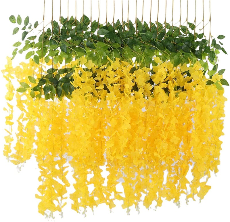 Tia Crafts Polyester Artificial Hanging Flowers For Ceiling Balcony | Wisteria Vine | Home Party Decor Garden Outdoor Greenery Office Wall Decoration | Waterproof Washable - 3.7Ft/45 Inch (Yellow, 6) - Image 2