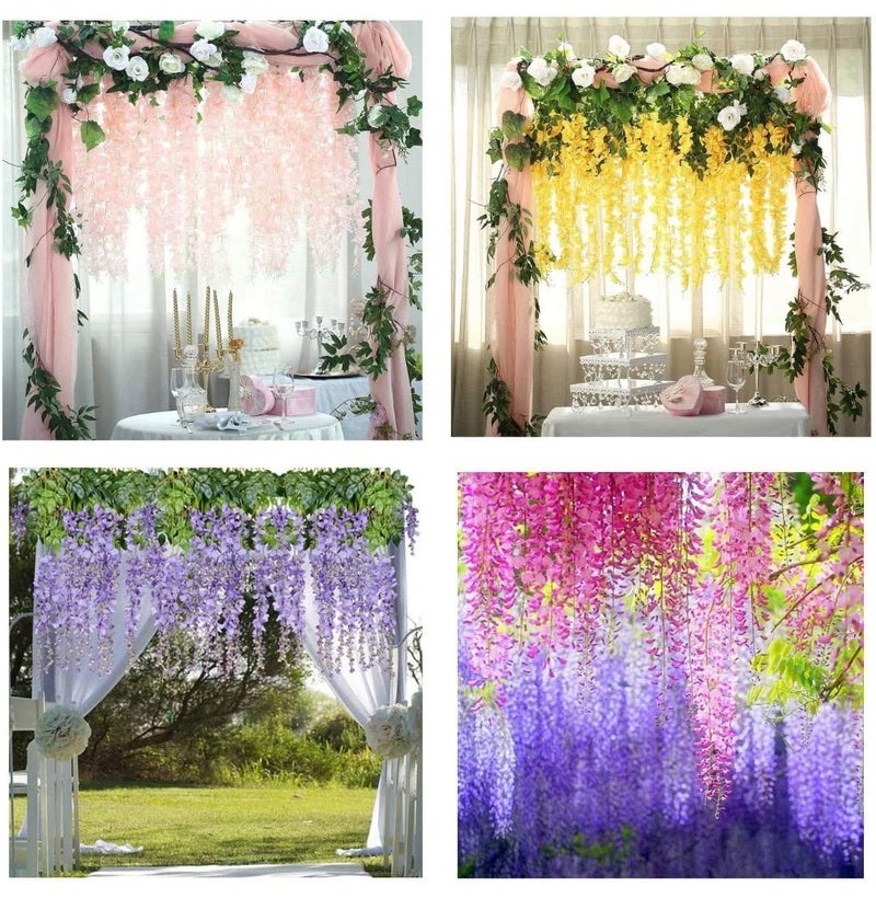 Tia Crafts Polyester Artificial Hanging Flowers For Ceiling Balcony | Wisteria Vine | Home Party Decor Garden Outdoor Greenery Office Wall Decoration | Waterproof Washable - 3.7Ft/45 Inch (Yellow, 6) - Image 4