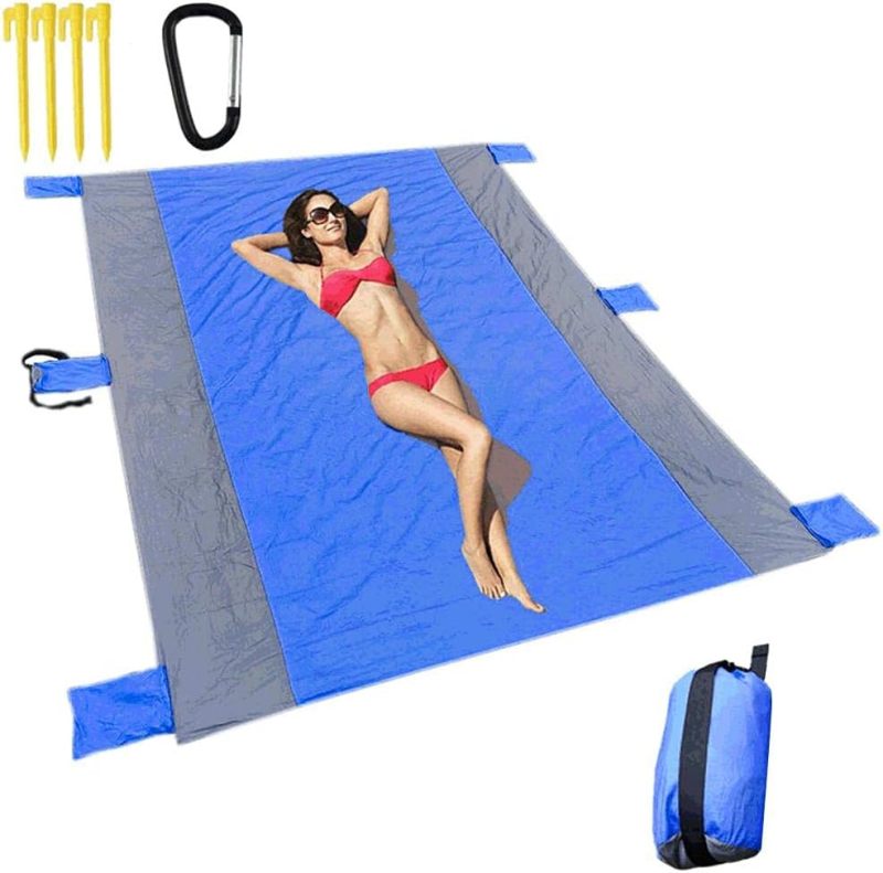 Waterproof Sandproof Beach Blanket 220 x 180 cm Extra Large Picnic Mat - Durable 210T Polyester Lightweight Portable Outdoor Blanket with Storage Pockets for Travel Camping Hiking - Image 1