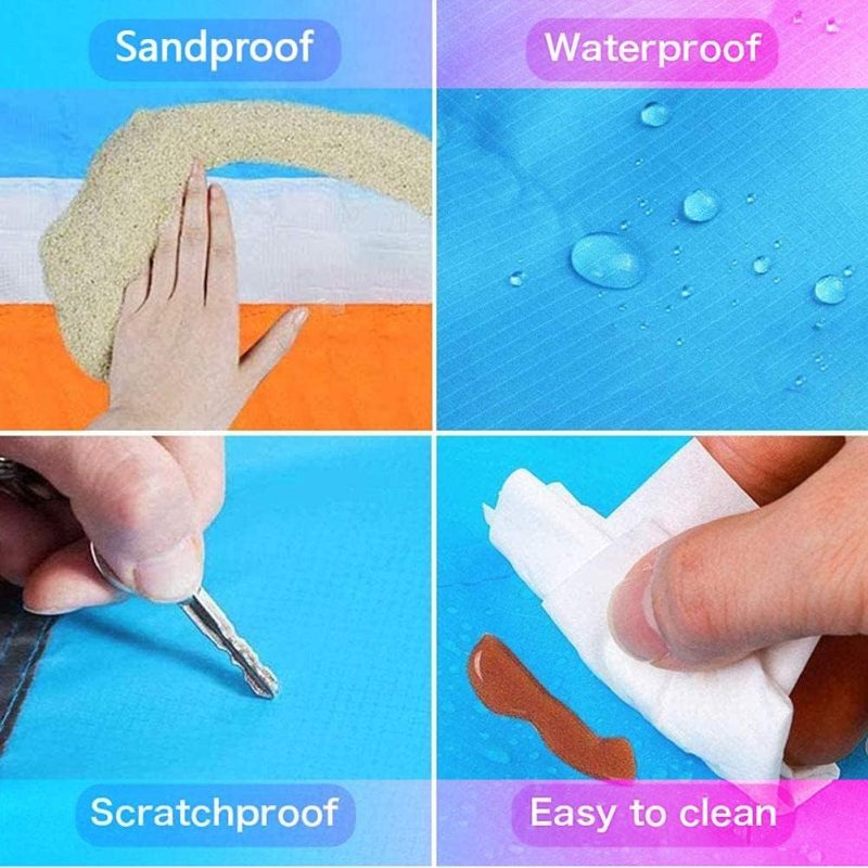 Waterproof Sandproof Beach Blanket 220 x 180 cm Extra Large Picnic Mat - Durable 210T Polyester Lightweight Portable Outdoor Blanket with Storage Pockets for Travel Camping Hiking - Image 4