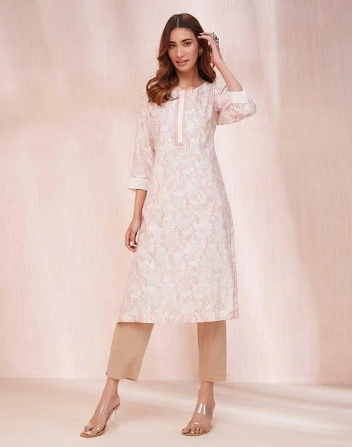 Fabindia Natural Cotton Silk Hand Block Printed Long Kurta