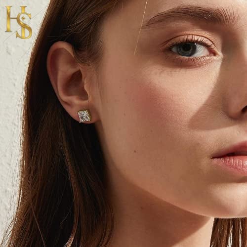 HIGHSPARK 925 Silver Solitaire Square Earrings for Women | 92.5 Sterling Silver and Princess Cut Diamond like Brilliance Sparkling Zirconia for that Stunning Shine | Lovely Gift - Gold 6mm - Image 5