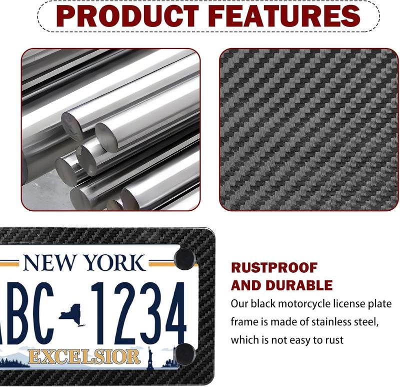 YGDMD Motorcycle License Plate Frames with Screws & Nuts,Carbon Fiber License Plate Frame for Decorating,Stainless Steel Motorcycles Accessories Motorcycles Licenses Plates Holder - Image 3