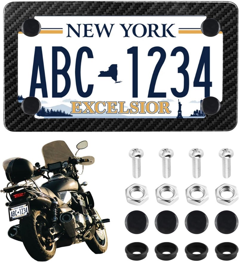 YGDMD Motorcycle License Plate Frames with Screws & Nuts,Carbon Fiber License Plate Frame for Decorating,Stainless Steel Motorcycles Accessories Motorcycles Licenses Plates Holder - Image 1