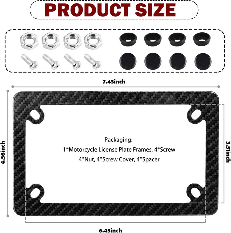 YGDMD Motorcycle License Plate Frames with Screws & Nuts,Carbon Fiber License Plate Frame for Decorating,Stainless Steel Motorcycles Accessories Motorcycles Licenses Plates Holder - Image 2