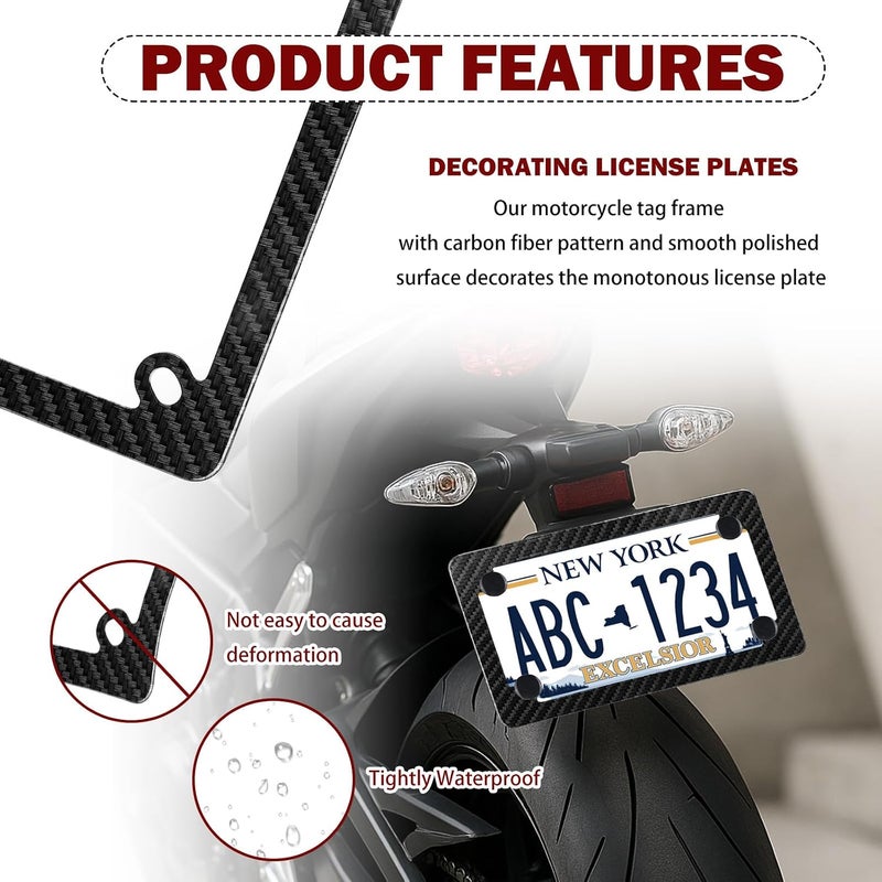 YGDMD Motorcycle License Plate Frames with Screws & Nuts,Carbon Fiber License Plate Frame for Decorating,Stainless Steel Motorcycles Accessories Motorcycles Licenses Plates Holder - Image 4