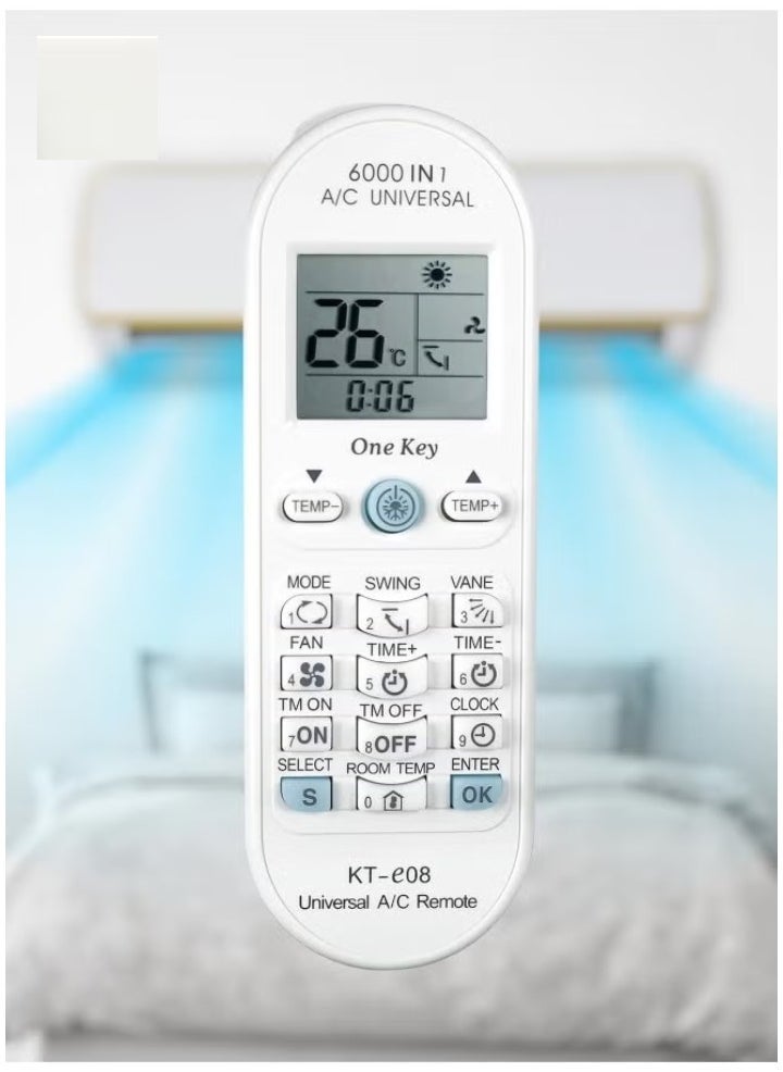 TIGER Universal Air Conditioner Remote Control – Compatible with TOSHIBA, PANASONIC, SANYO, FUJITSU & More | KT-e08 6000-in-1 One Key Series, Easy Setup & Full Functionality - Image 1