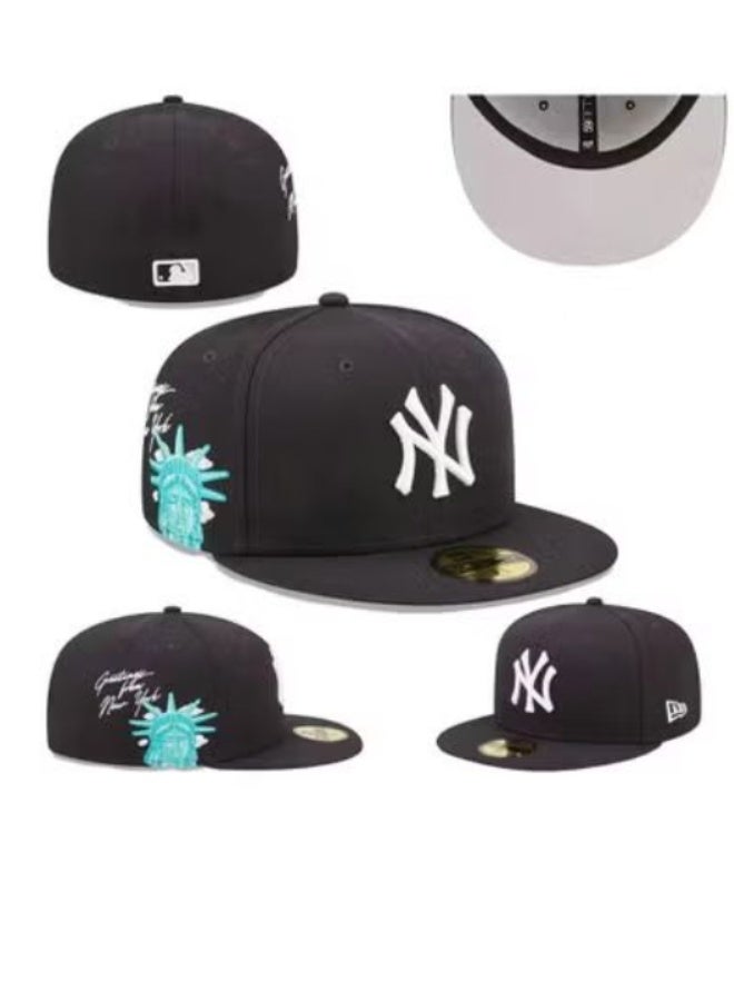 New York Yankees Black Fitted Cap with Embroidered NY Logo and Statue of Liberty Detail-size61.5cm