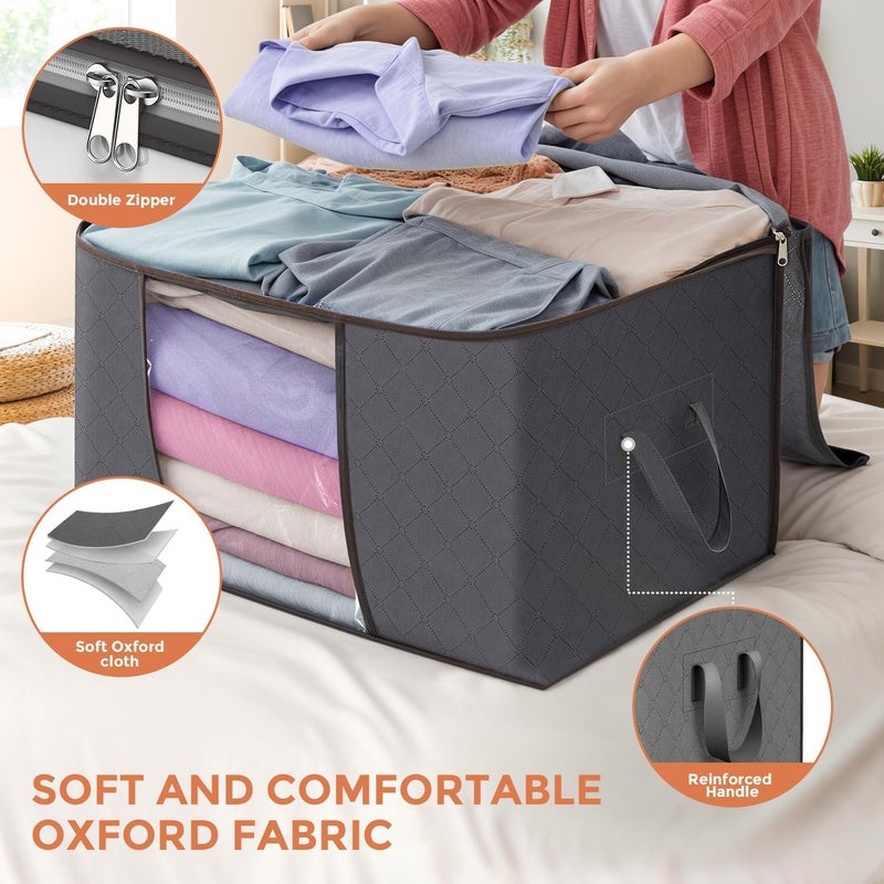 90 L Large Storage Bags, 6 Pack Foldable Closet Organizers with Reinforced Handles for Clothing and Bedding (Gray) - Image 4