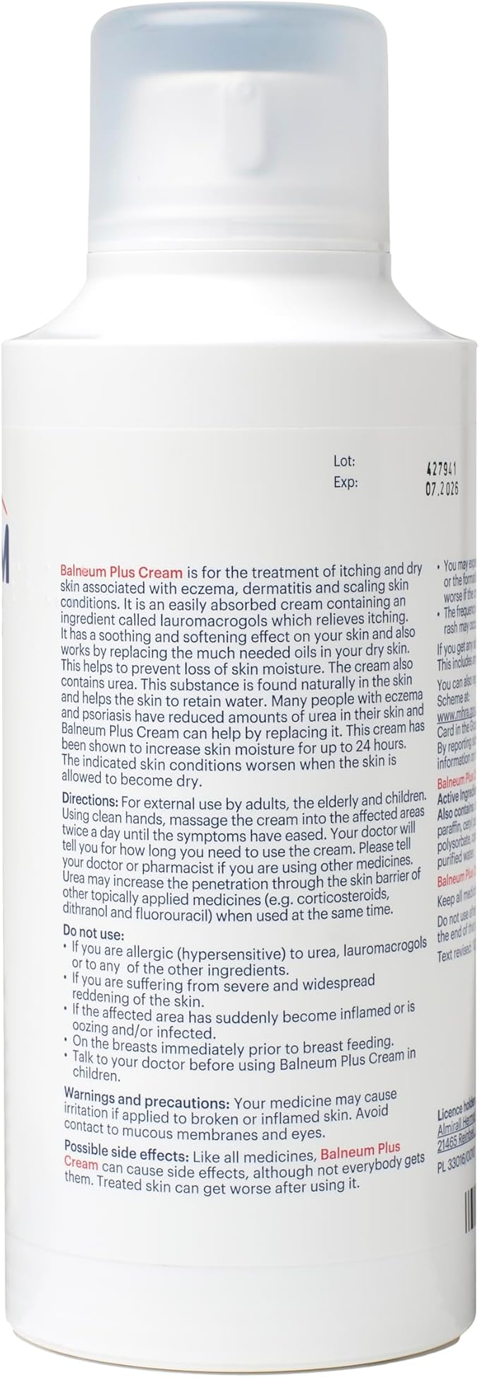Balneum Plus Cream Intensive Hydration for Dry Skin Suitable for Children and Adults Moisturises and Soothes Itchy Skin AllDay Moisture Lock 500g - Image 2