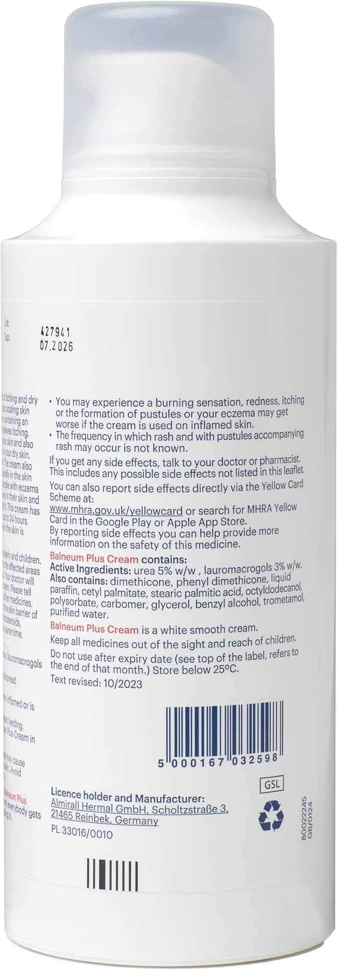 Balneum Plus Cream Intensive Hydration for Dry Skin Suitable for Children and Adults Moisturises and Soothes Itchy Skin AllDay Moisture Lock 500g - Image 4