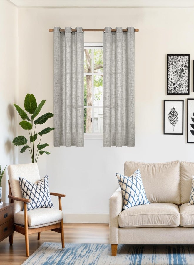 YoungsTex Linen Curtains 40 Inches Long for Kitchen Cafe Window, Dark Grey Semi Sheer Drapes Light Filtering with Bronze Grommet Short Length for Bedroom Bathroom, 2 Panels, 42 X 40 Inch - Image 2