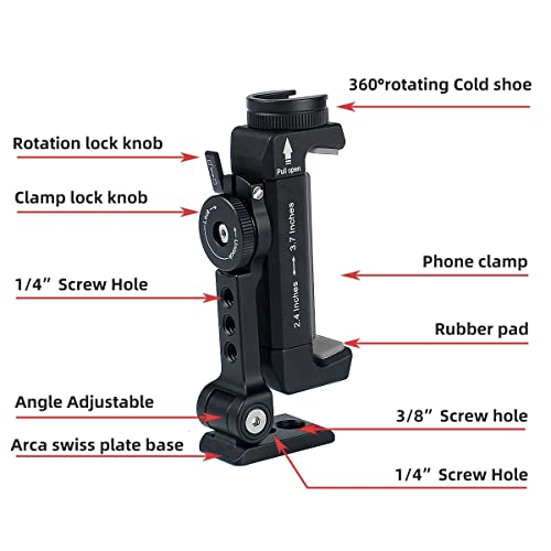 Arnarkok Metal Phone Tripod Mount w Rotatable Cold Shoe for Micphone Easy Use,Compatible with iPhone Tripod Adapter, Cell Phone Mount Holder,Hot Video Creater Vlogging Rig - Image 2