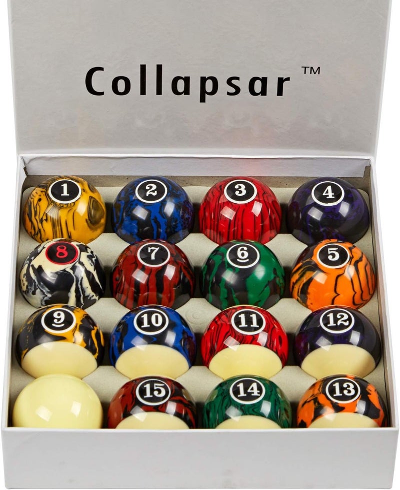 Collapsar Deluxe 2-1/4" Billiard Pool Balls Marble-Swirl Style Billiards Ball Complete 16 Ball Set (Several Style Available) - Image 2