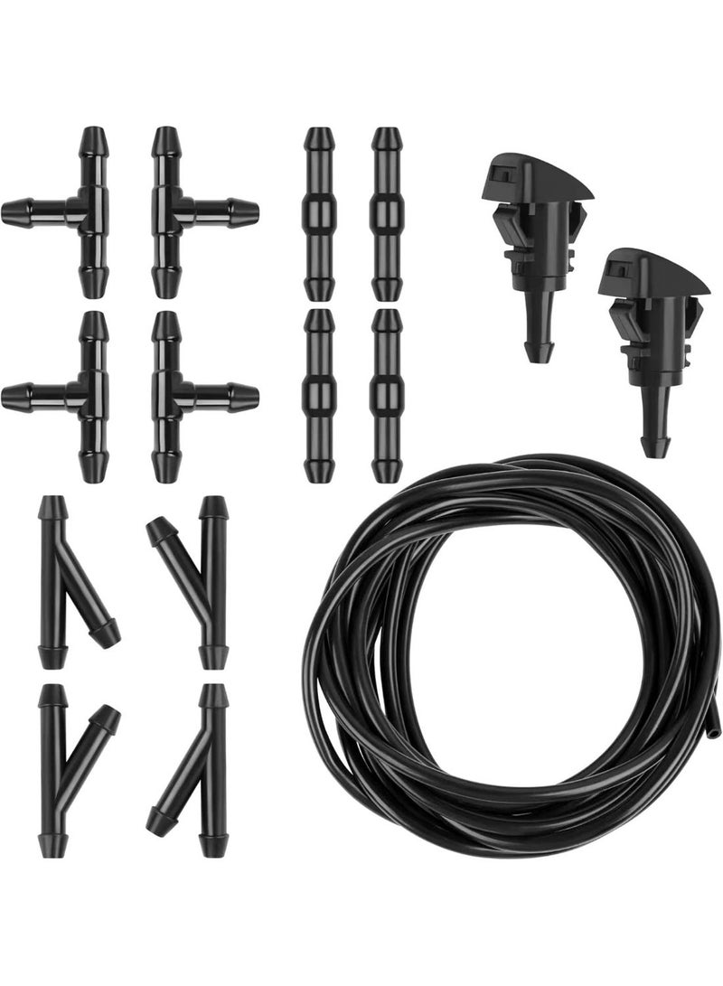 Windshield Washer Hose Kit, 4M Hose +12 Connectors +2 Fan Nozzles, Windshield Washer Hose Connect Car Water Pump and Nozzles, Windshield Washer Nozzle Suitable for Hose of Most Car Windshields - Image 1