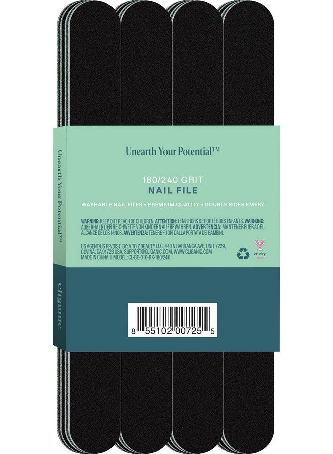Cliganic Cliganic 12 Pack Nail File Set: 180/240 Grit | Professional Emery Boards for Natural, Gel & Acrylic Nails | Washable Double Sided Kit | Cliganic 90 Days Warranty - Image 3