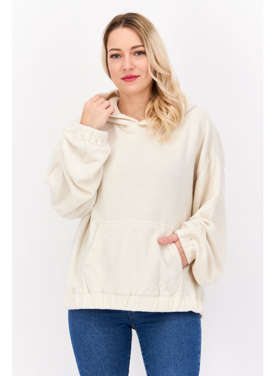 NIA Women Fleece Long Sleeve Hoodie, Ivory  - Image 1