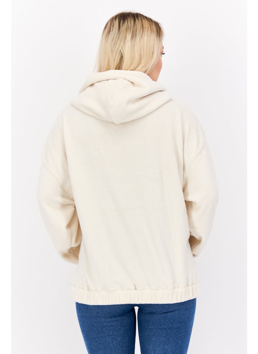 NIA Women Fleece Long Sleeve Hoodie, Ivory  - Image 3