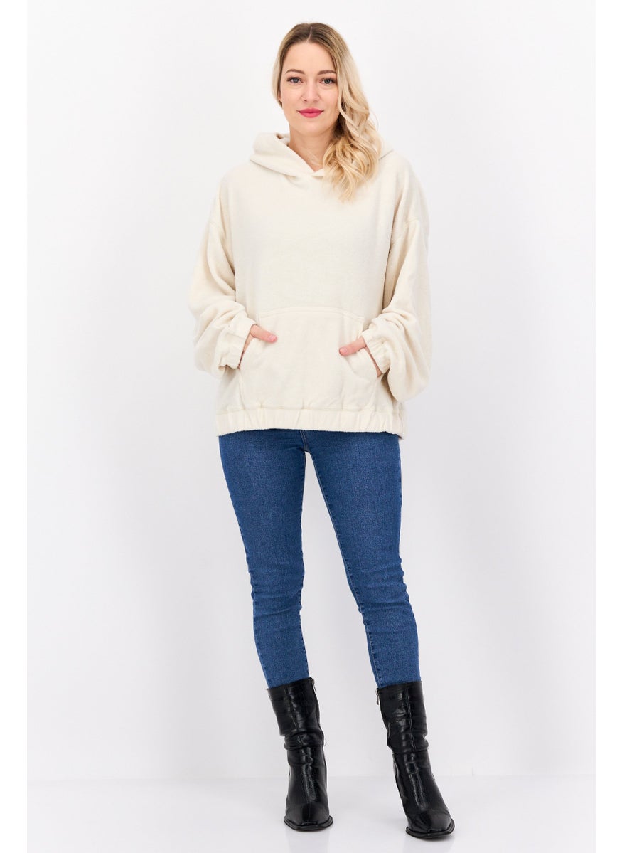 NIA Women Fleece Long Sleeve Hoodie, Ivory  - Image 4