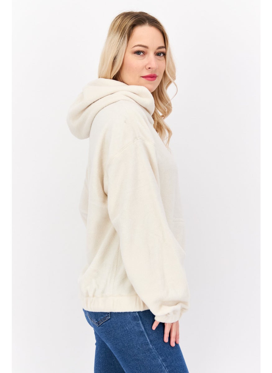 NIA Women Fleece Long Sleeve Hoodie, Ivory  - Image 2