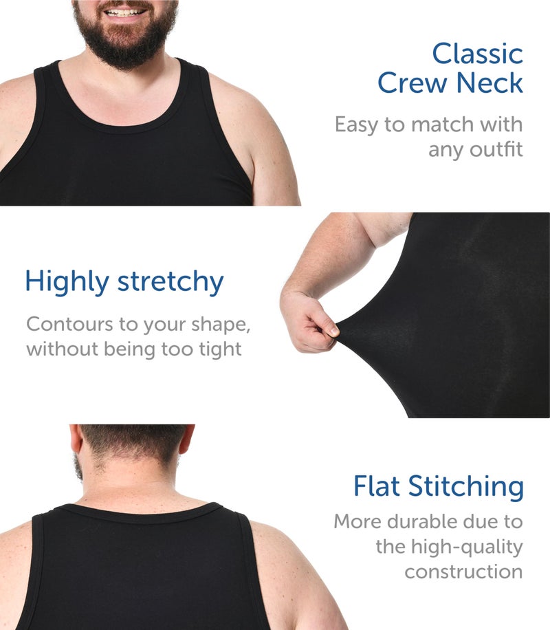 Comfneat Men's 4-Pack Big & Tall Tight Fit A-Shirts Tank Tops Sleeveless Undershirts Stretchy Cotton Spandex Base Layers (Black 4-Pack, 7XL) - Image 5