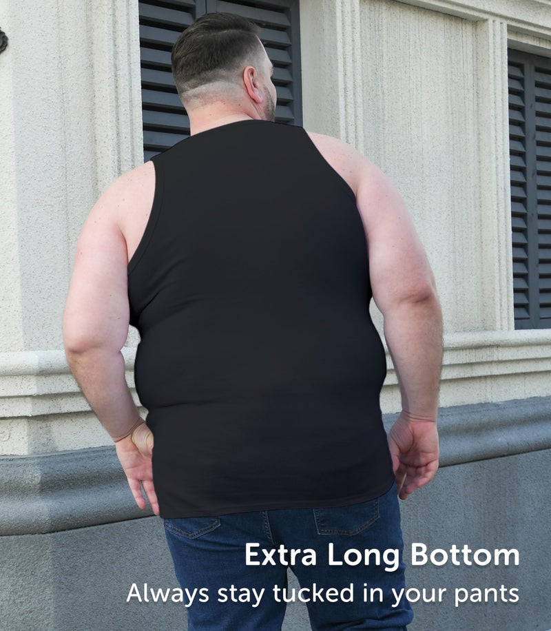 Comfneat Men's 4-Pack Big & Tall Tight Fit A-Shirts Tank Tops Sleeveless Undershirts Stretchy Cotton Spandex Base Layers (Black 4-Pack, 7XL) - Image 2