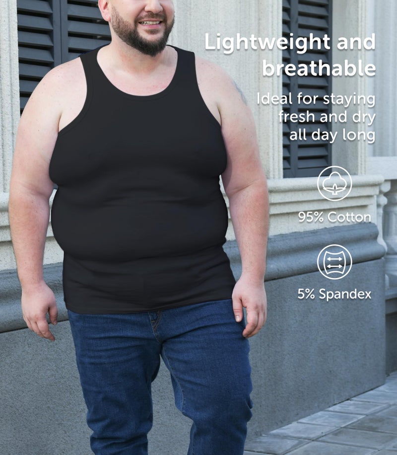 Comfneat Men's 4-Pack Big & Tall Tight Fit A-Shirts Tank Tops Sleeveless Undershirts Stretchy Cotton Spandex Base Layers (Black 4-Pack, 7XL) - Image 3