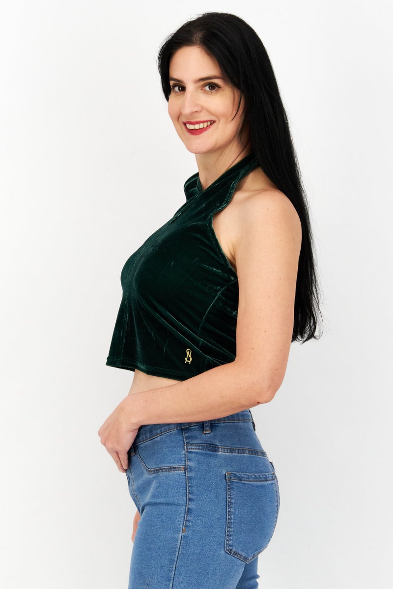 STEVE MADDEN Women Velvet  Halter Neck Sleeveless Top, Green - Image 3