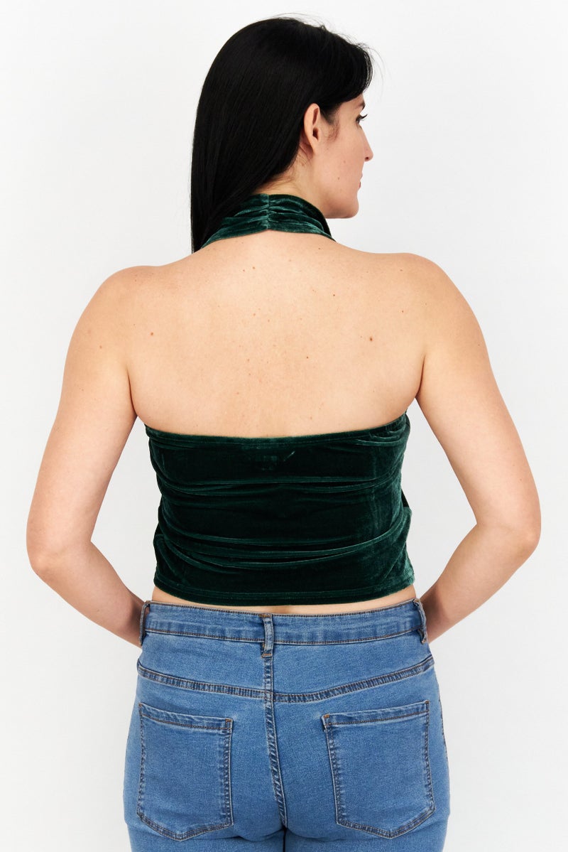 STEVE MADDEN Women Velvet  Halter Neck Sleeveless Top, Green - Image 4