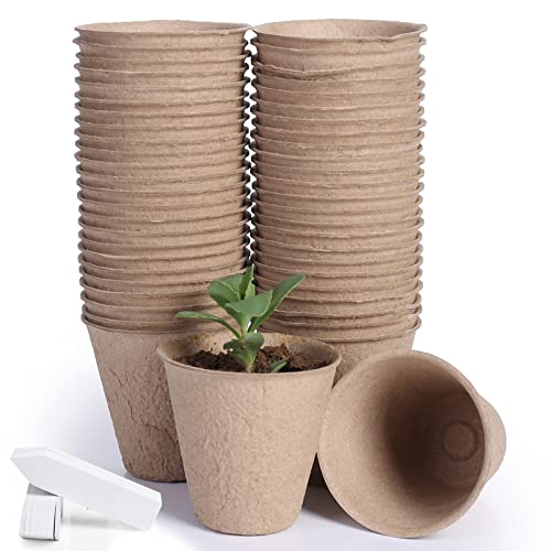 JERIA 50-Pack 3.15 Inch Peat Pots for Seedling with 50 Pcs Plant Labels,Outdoor Garden Germination Nursery Pots,Biodegradable Seed Starter Pots Kits - Image 1