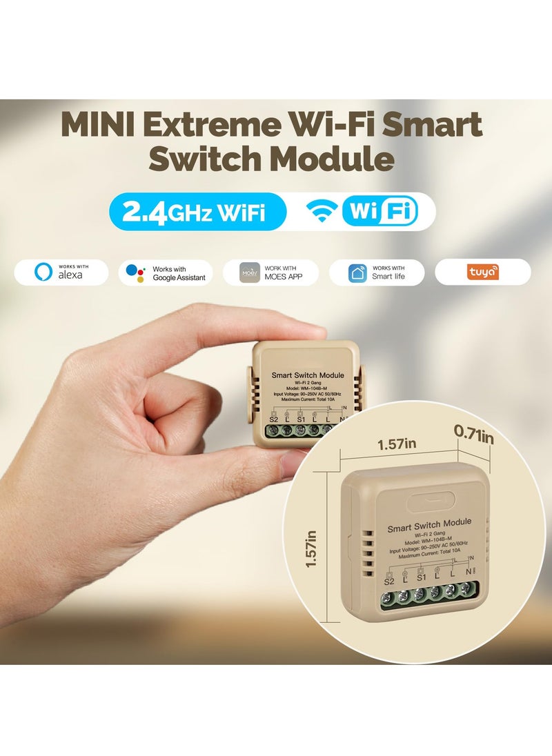 Excefore - WiFi Smart Relay and Touch Wall Switch, Works with Google Assistant & Alexa, 2-Way Multi-Control, RF433 Remote, Timer Relay 2 Gang 10A, Smart Life/Tuya, No Hub Required (1PC) - Image 1