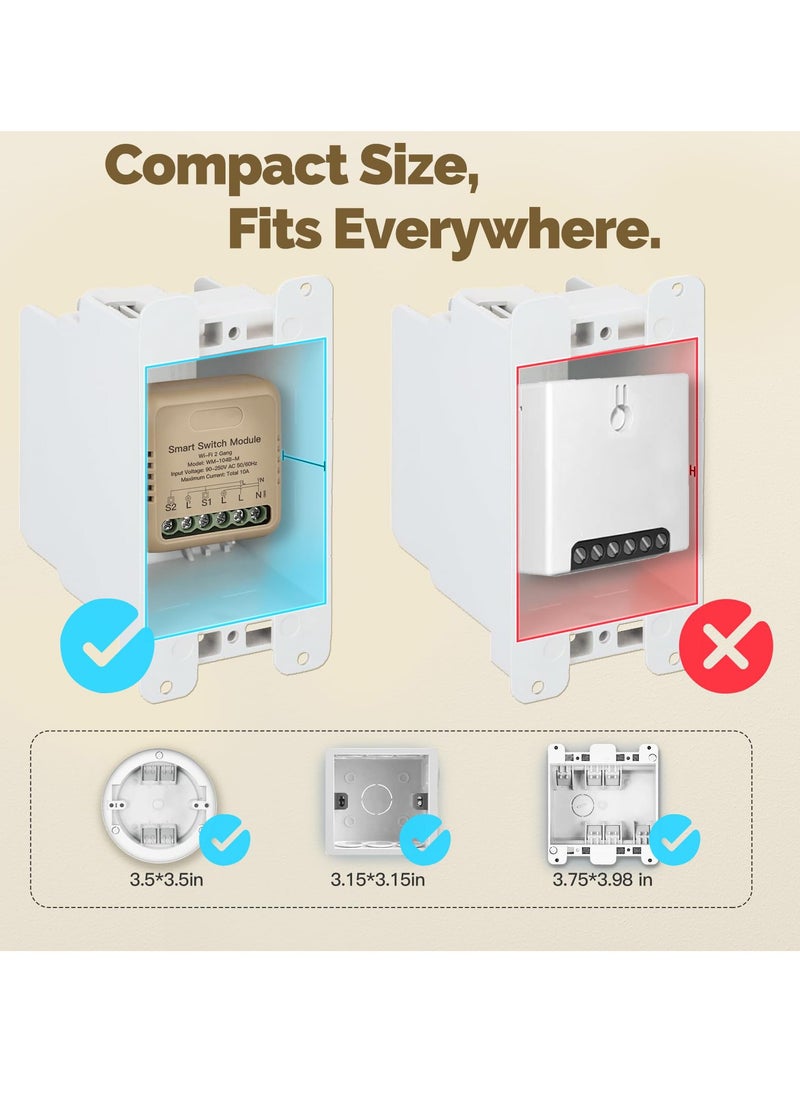 Excefore - WiFi Smart Relay and Touch Wall Switch, Works with Google Assistant & Alexa, 2-Way Multi-Control, RF433 Remote, Timer Relay 2 Gang 10A, Smart Life/Tuya, No Hub Required (1PC) - Image 1