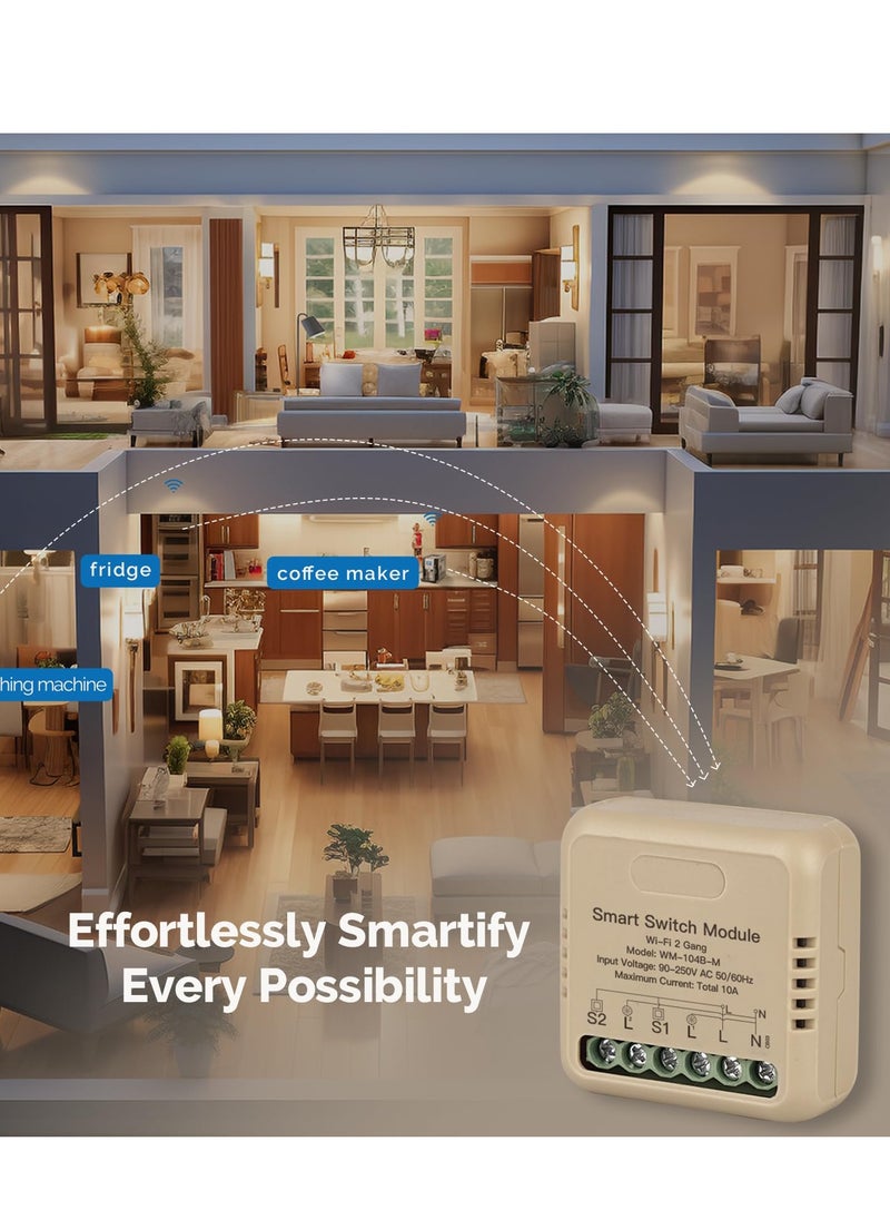 Excefore - WiFi Smart Relay and Touch Wall Switch, Works with Google Assistant & Alexa, 2-Way Multi-Control, RF433 Remote, Timer Relay 2 Gang 10A, Smart Life/Tuya, No Hub Required (1PC) - Image 1