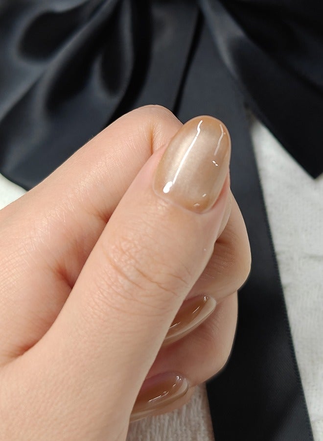 Generic Press On Nails Short Almond - Nude Handmade Soft Gel Fake Nails, Amberu0026Golden brown Glitter False Nails, Glossy Cat Eye Matal Glue on Nails Kit for Women,Two Sizes Mu0026S,10PCS - Image 2