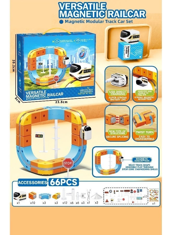 ماجني الاصحاب 66-Piece DIY Magnetic Levitation Track Set – Anti-Gravity Maglev Train Toy with Rechargeable Battery & USB Charger – 3D Loop Coaster Building Kit for Kids Ages 3+ - Image 5