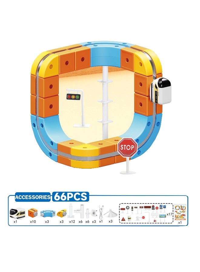ماجني الاصحاب 66-Piece DIY Magnetic Levitation Track Set – Anti-Gravity Maglev Train Toy with Rechargeable Battery & USB Charger – 3D Loop Coaster Building Kit for Kids Ages 3+ - Image 2