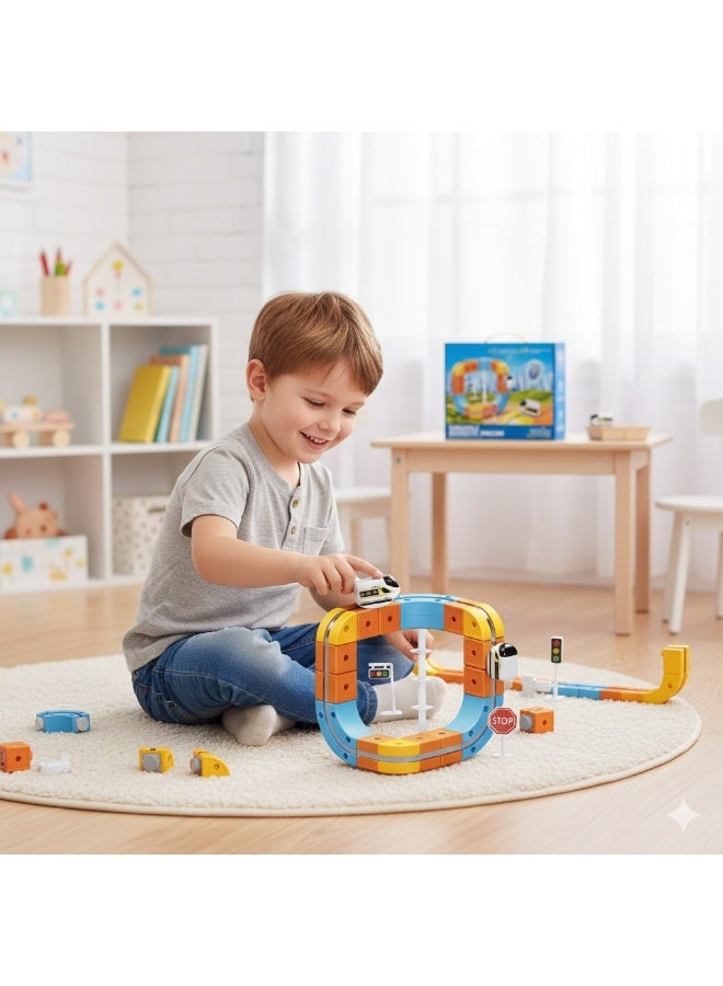 ماجني الاصحاب 66-Piece DIY Magnetic Levitation Track Set – Anti-Gravity Maglev Train Toy with Rechargeable Battery & USB Charger – 3D Loop Coaster Building Kit for Kids Ages 3+ - Image 3