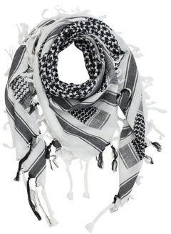 Generic Shemagh Scarf Military Tactical Desert Keffiyeh Scarf Head Neck Scarf Bandana Cotton Colorful Arab Scarves Wrap with Tassel for Men & Womenâ€¦ (White Black)  - Image 1
