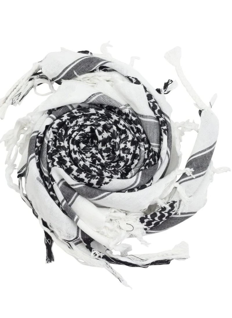 Generic Shemagh Scarf Military Tactical Desert Keffiyeh Scarf Head Neck Scarf Bandana Cotton Colorful Arab Scarves Wrap with Tassel for Men & Womenâ€¦ (White Black)  - Image 2