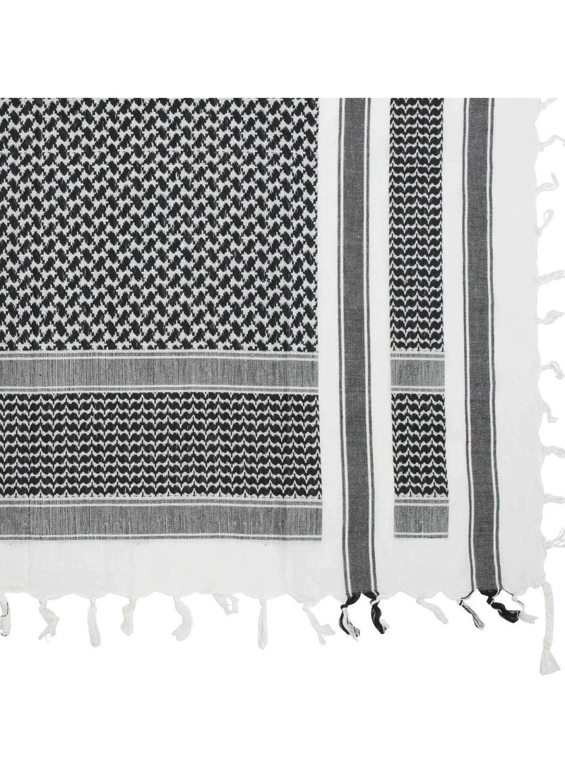 Generic Shemagh Scarf Military Tactical Desert Keffiyeh Scarf Head Neck Scarf Bandana Cotton Colorful Arab Scarves Wrap with Tassel for Men & Womenâ€¦ (White Black)  - Image 3